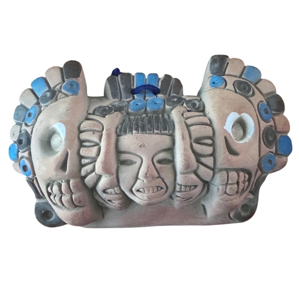Vintage Mexican Folk‎ Wall Art Clay 3 Ages of Man Multi Face Aztec 6" has chip - Picture 3 of 10
